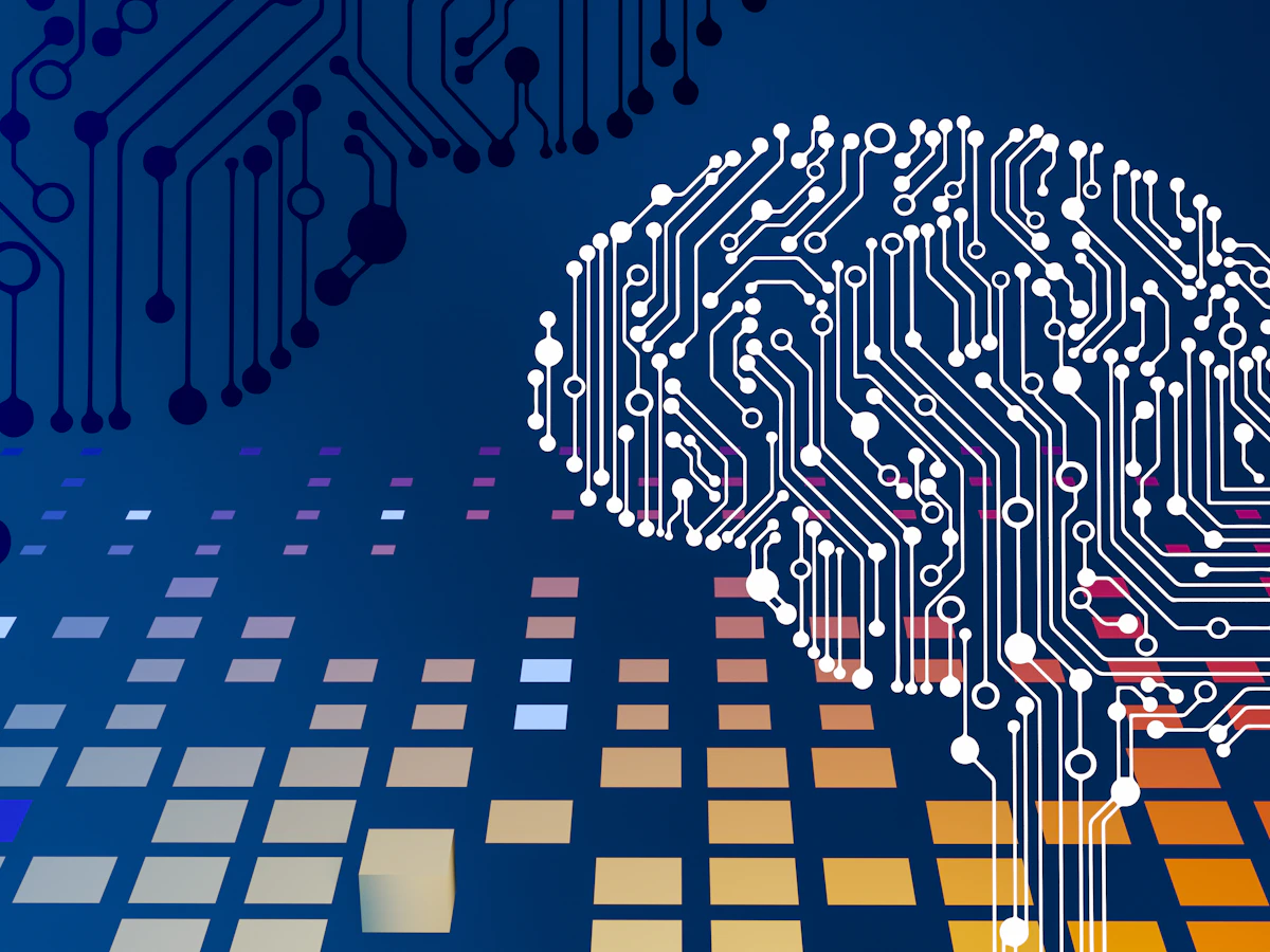 Ilustração de um cérebro com circuitos eletrônicos representando inteligência artificial